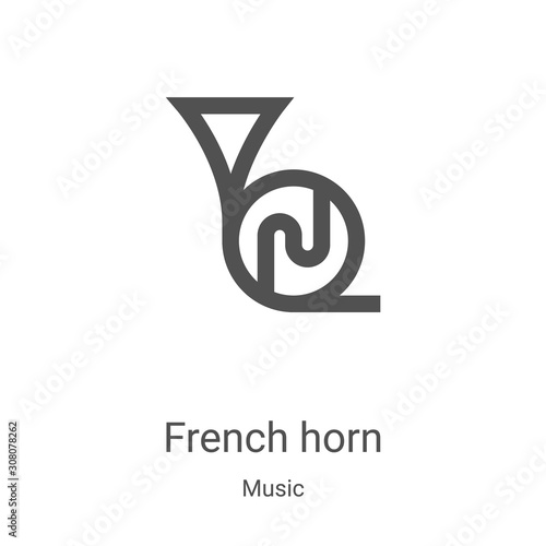 french horn icon vector from music collection. Thin line french horn outline icon vector illustration. Linear symbol for use on web and mobile apps, logo, print media