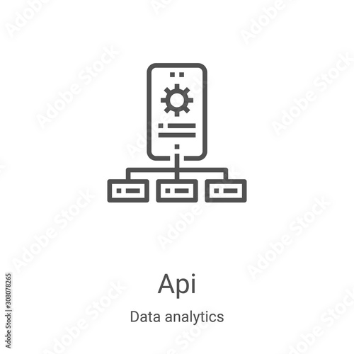 api icon vector from data analytics collection. Thin line api outline icon vector illustration. Linear symbol for use on web and mobile apps, logo, print media