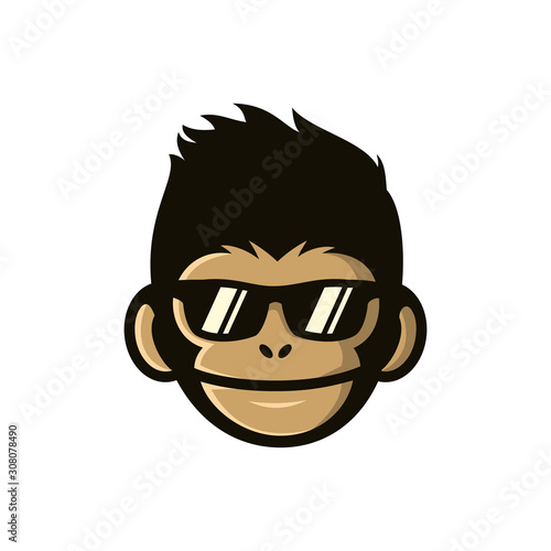 cool monkey wearing glasses logo vector design illustration. monkey head/face icon. ape face icon. monkey emblem vector