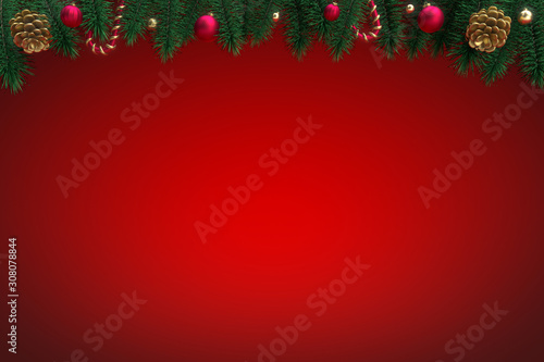 3d rendering christmas elegant background in realistic style with golden and red decoration
