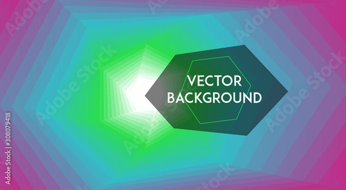 Vector abstract background. Gradient of bright colors: white, blue, green, pink. Hexagon twisted. Fractal illustration going down to the center. The image is disassembled into many elements.