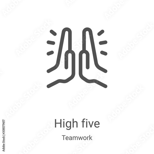 high five icon vector from teamwork collection. Thin line high five outline icon vector illustration. Linear symbol for use on web and mobile apps, logo, print media