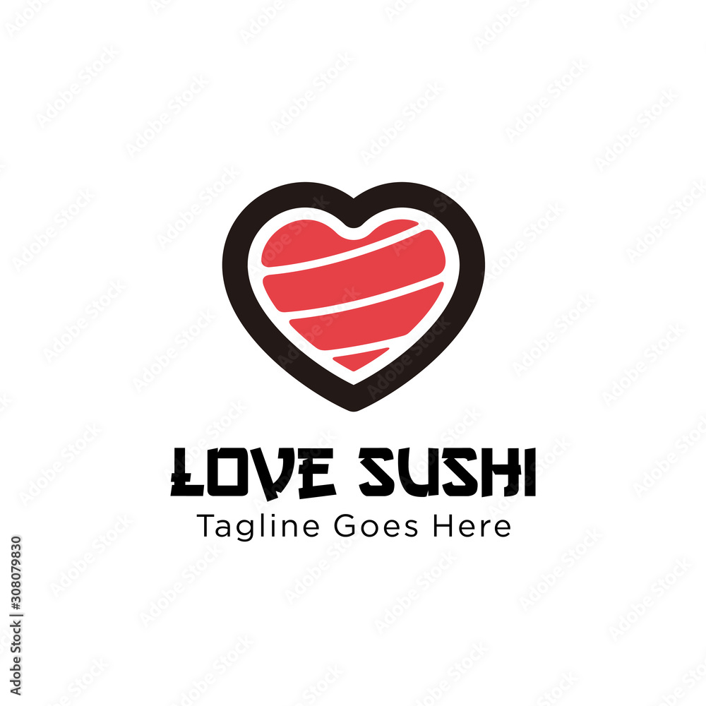 love sushi logo design vector template illustration. consisting of a sushi icon on heart/love icon. sushi restaurant, sushi bar, sashimi, Japanese food symbol icon