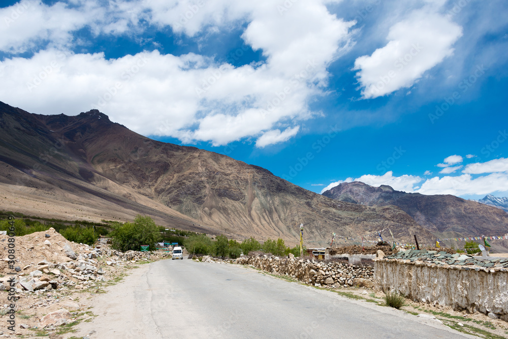 Ladakh, India - Jul 22 2019 - Beautiful scenic view from Between Leh and Nubra Valley in Ladakh, Jammu and Kashmir, India. Ladakh, India - Jul 22 2019 - Beautiful scenic view from Between Leh and Nubra Valley in Ladakh, Jammu and Kashmir, India.