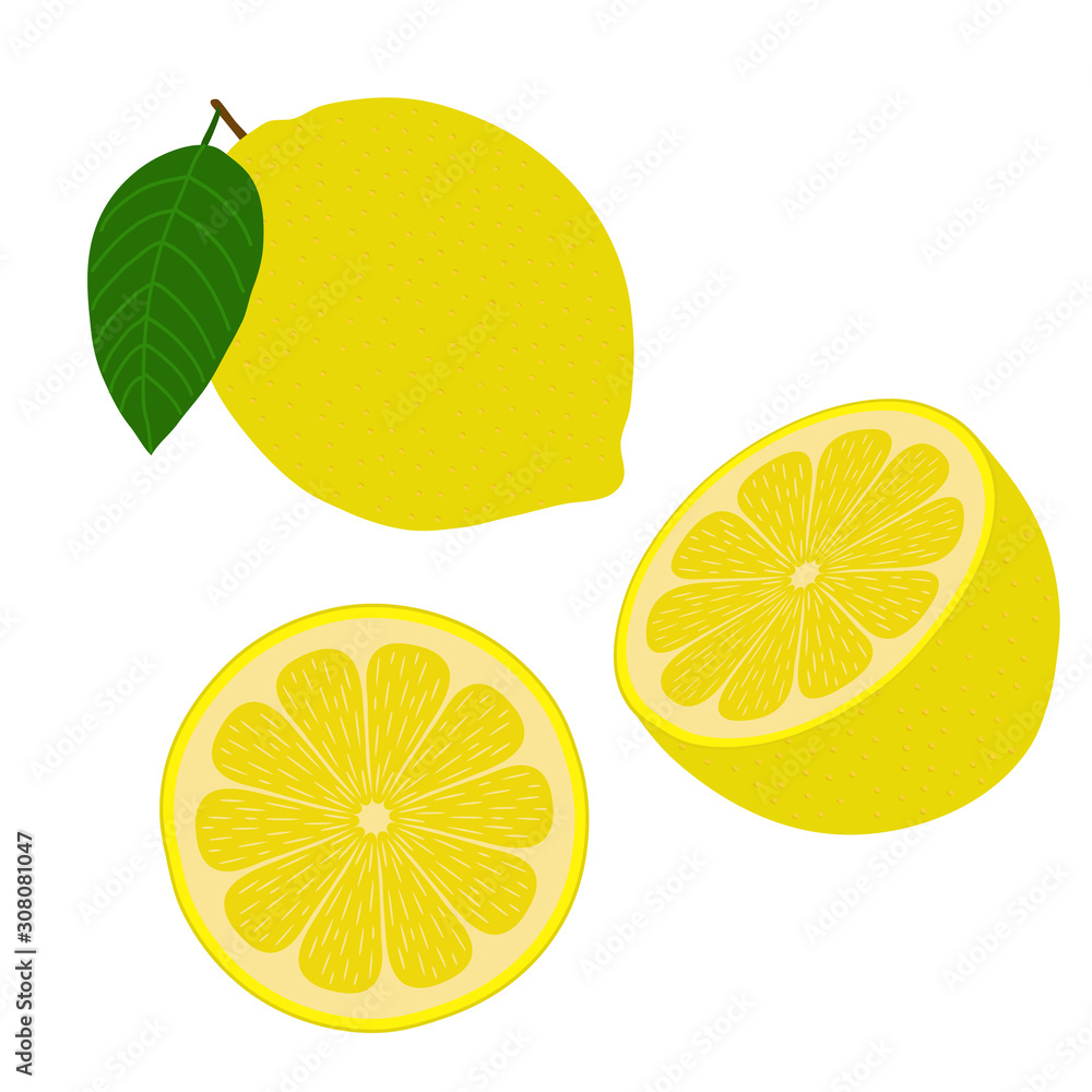 Lemon, half and piece of lemon. Lemon, half and piece of lemon.