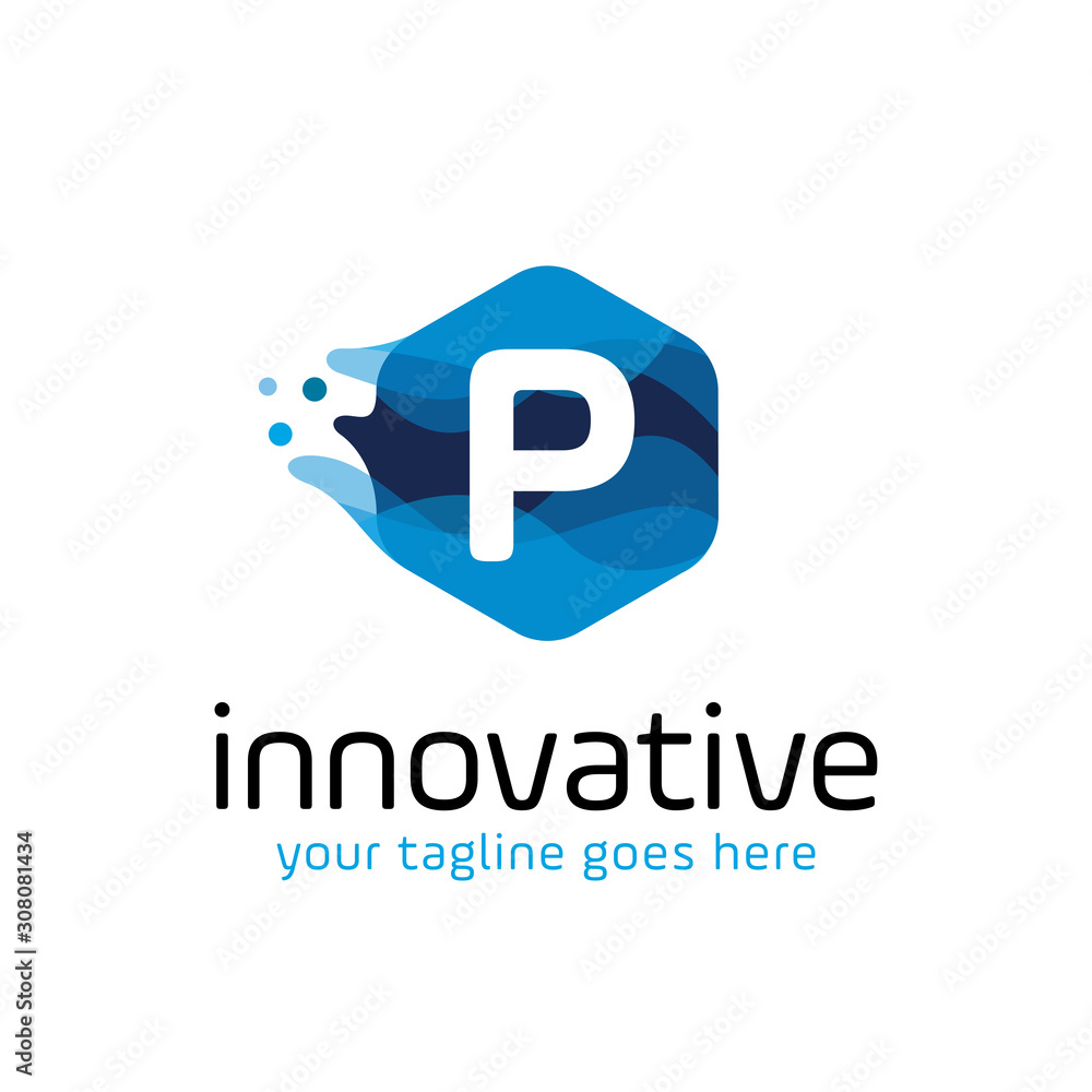 modern letter P technology logo design vector with hexagon and blue wave motion concept. multimedia, digital, innovation, creative industry symbol icon modern letter P technology logo design vector with hexagon and blue wave motion concept. multimedia, digital, innovation, creative industry symbol icon