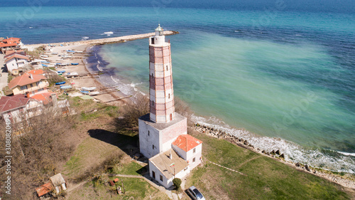 The oldest lighthouse on the balkan peninsular, Shabla, Bulgaria. Aerial view