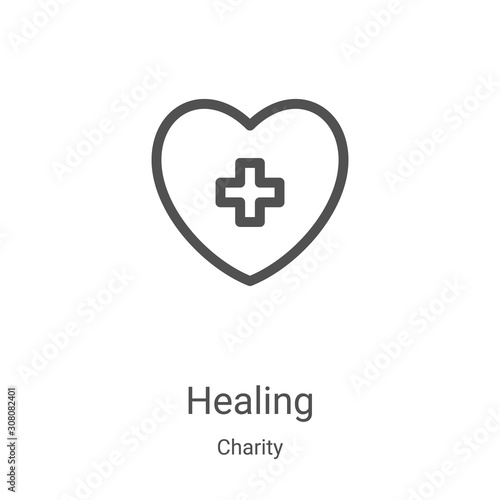 healing icon vector from charity collection. Thin line healing outline icon vector illustration. Linear symbol for use on web and mobile apps, logo, print media