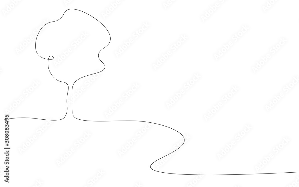 Tree background continuous line drawing, vector illustration
