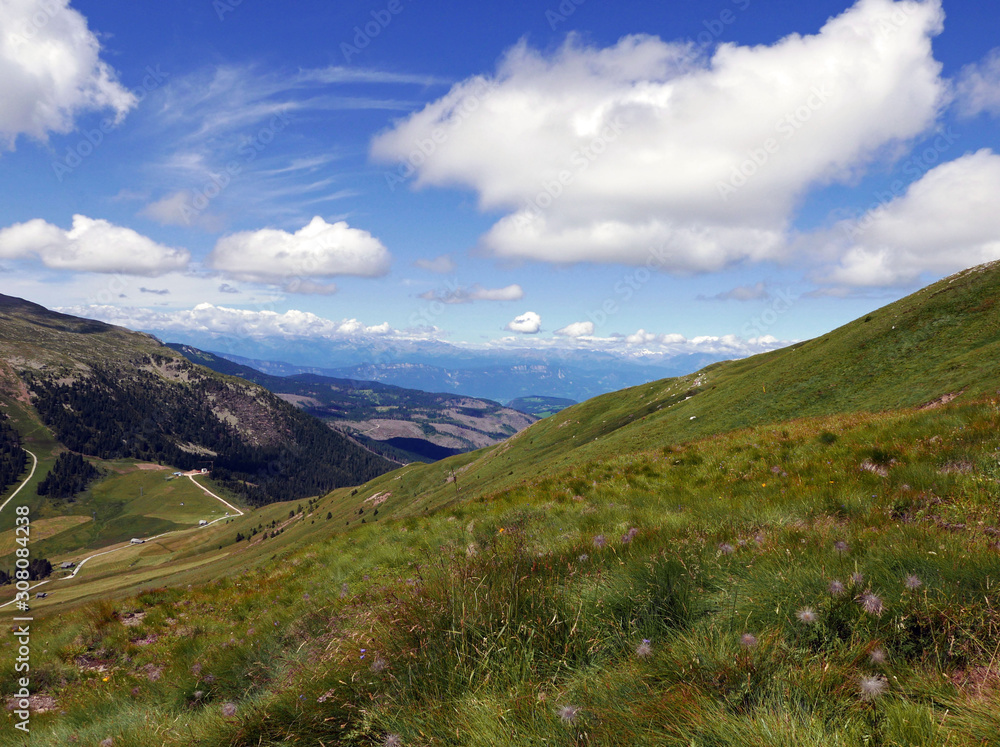 Naklejka premium le meravigliose cime dolomitiche italiane tra verdi vallate e picchi rocciosi