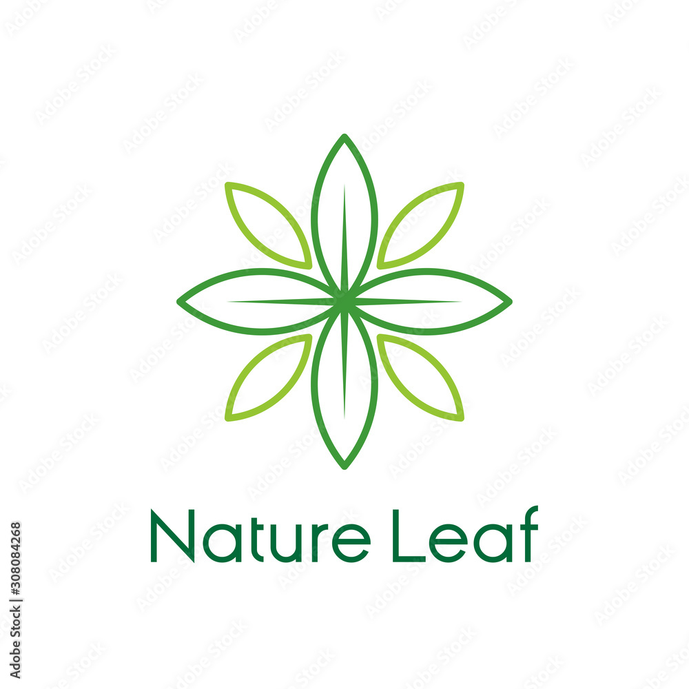 nature leaf logo. double cross leaves icon with line art concept design. Garden Park icon. eco company logo. pharmacy logo