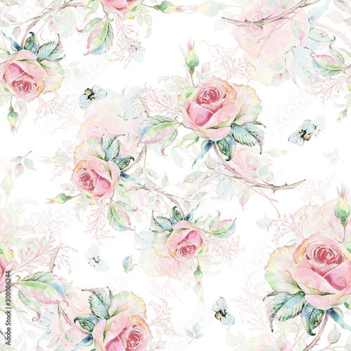 Seamless rose pattern and bumble bee O.jpg © Irina Chekmareva