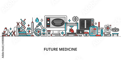 Concept of future medicine, modern flat line design vector illustration