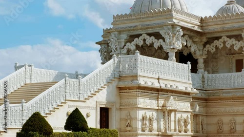 Detailed shot of the BAPS Shri Swaminarayan Mandir Hindu temple in Neasden, London, one of the largest Hindu temples outside India photo