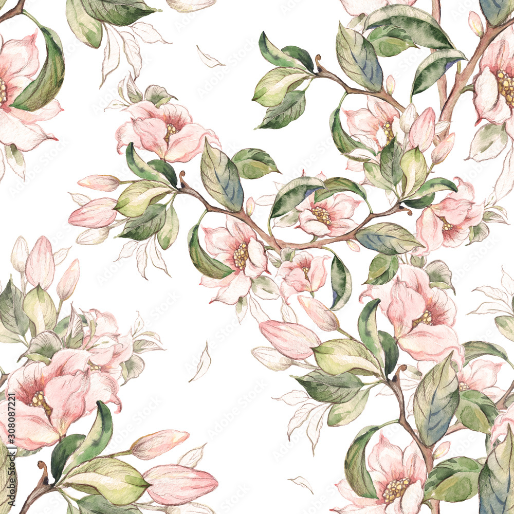 Seamless pattern of flowering branches