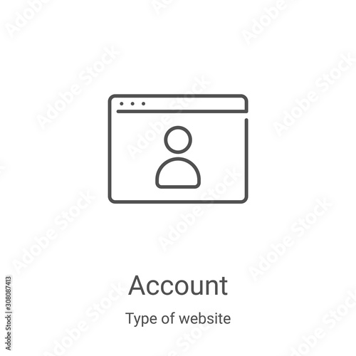 account icon vector from type of website collection. Thin line account outline icon vector illustration. Linear symbol for use on web and mobile apps, logo, print media