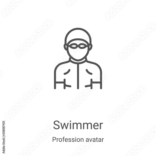 swimmer icon vector from profession avatar collection. Thin line swimmer outline icon vector illustration. Linear symbol for use on web and mobile apps, logo, print media
