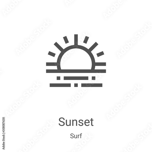 sunset icon vector from surf collection. Thin line sunset outline icon vector illustration. Linear symbol for use on web and mobile apps, logo, print media