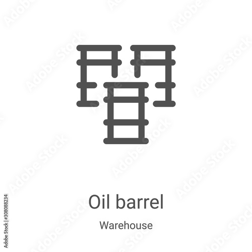 oil barrel icon vector from warehouse collection. Thin line oil barrel outline icon vector illustration. Linear symbol for use on web and mobile apps, logo, print media