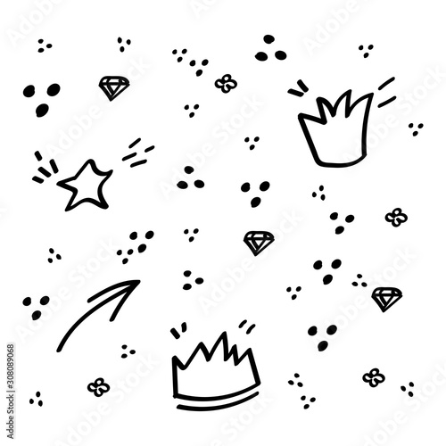 Arrows  dots  crown and abstract doodle writing design vector set