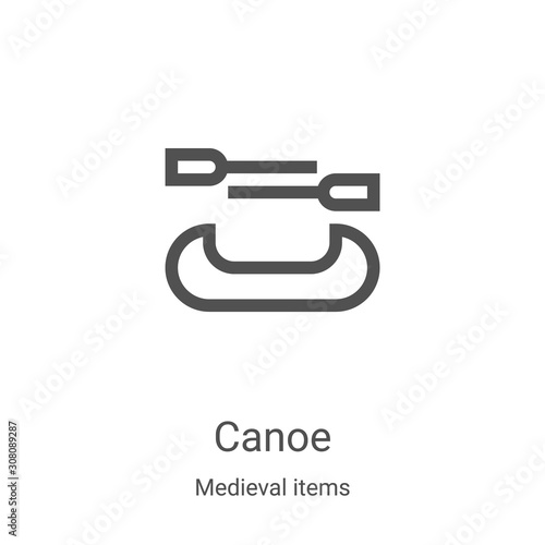 canoe icon vector from medieval items collection. Thin line canoe outline icon vector illustration. Linear symbol for use on web and mobile apps, logo, print media