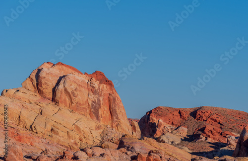 Landscape of multi-colored rock formations at Valley of Fire State Park in Nevada