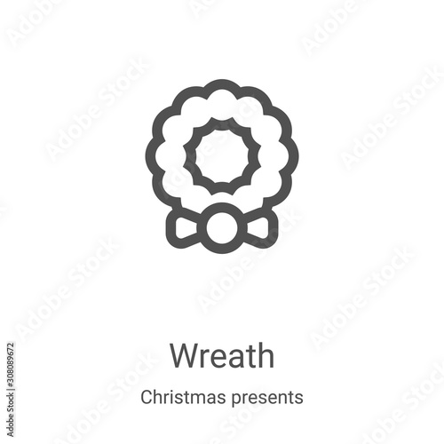 wreath icon vector from christmas presents collection. Thin line wreath outline icon vector illustration. Linear symbol for use on web and mobile apps, logo, print media