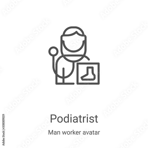 podiatrist icon vector from man worker avatar collection. Thin line podiatrist outline icon vector illustration. Linear symbol for use on web and mobile apps, logo, print media