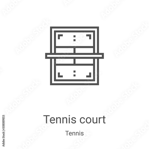 tennis court icon vector from tennis collection. Thin line tennis court outline icon vector illustration. Linear symbol for use on web and mobile apps, logo, print media