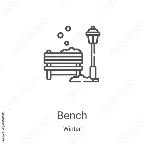bench icon vector from winter collection. Thin line bench outline icon vector illustration. Linear symbol for use on web and mobile apps, logo, print media