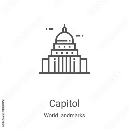 capitol icon vector from world landmarks collection. Thin line capitol outline icon vector illustration. Linear symbol for use on web and mobile apps, logo, print media