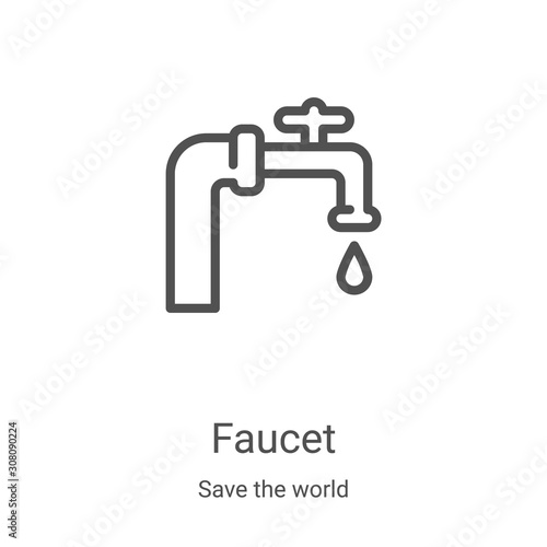 faucet icon vector from save the world collection. Thin line faucet outline icon vector illustration. Linear symbol for use on web and mobile apps, logo, print media