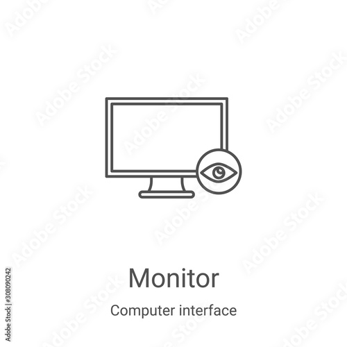 monitor icon vector from computer interface collection. Thin line monitor outline icon vector illustration. Linear symbol for use on web and mobile apps, logo, print media