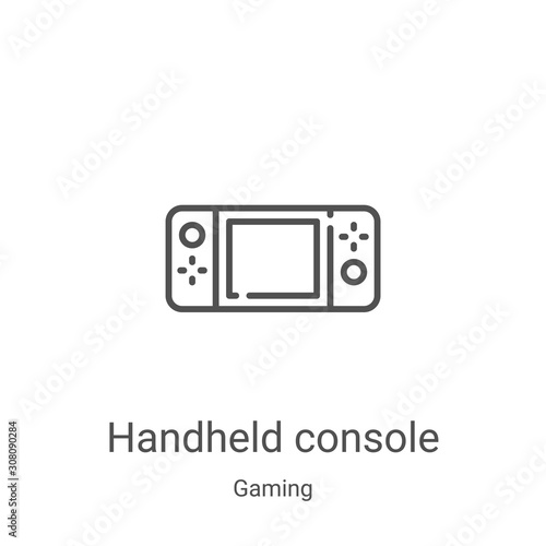 handheld console icon vector from gaming collection. Thin line handheld console outline icon vector illustration. Linear symbol for use on web and mobile apps, logo, print media