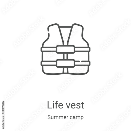 life vest icon vector from summer camp collection. Thin line life vest outline icon vector illustration. Linear symbol for use on web and mobile apps, logo, print media