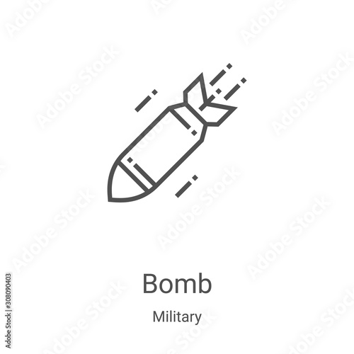 bomb icon vector from military collection. Thin line bomb outline icon vector illustration. Linear symbol for use on web and mobile apps, logo, print media