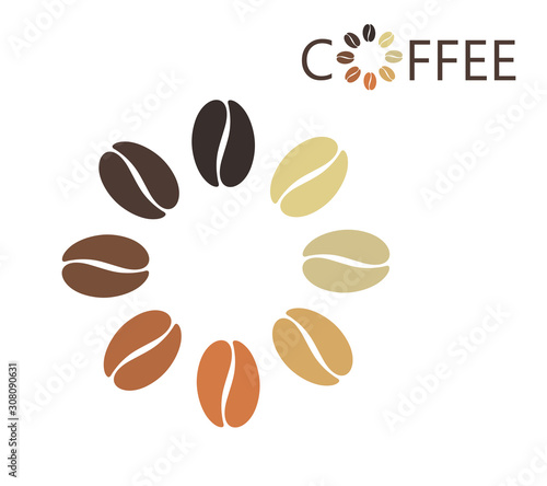 Coffee bean logo. Isolated coffe beans on white background