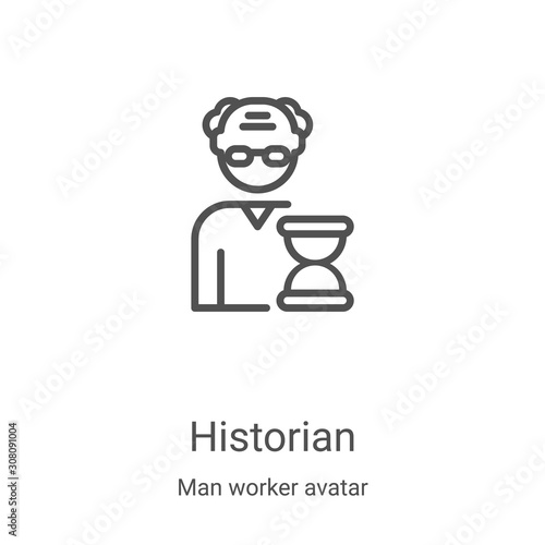 historian icon vector from man worker avatar collection. Thin line historian outline icon vector illustration. Linear symbol for use on web and mobile apps, logo, print media