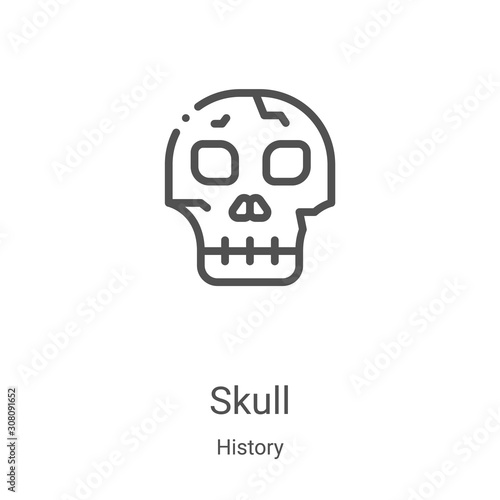 skull icon vector from history collection. Thin line skull outline icon vector illustration. Linear symbol for use on web and mobile apps, logo, print media