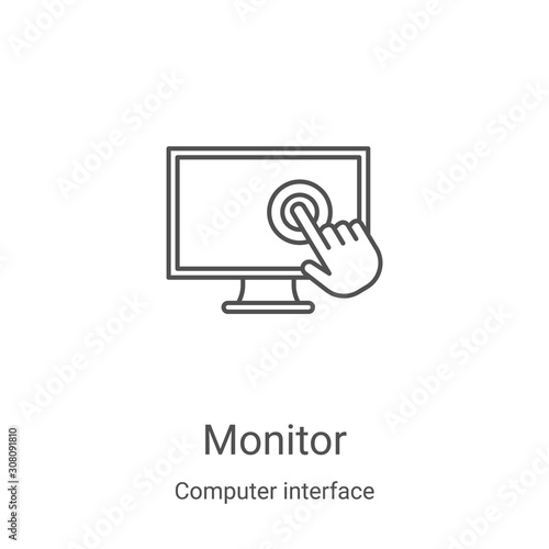 monitor icon vector from computer interface collection. Thin line monitor outline icon vector illustration. Linear symbol for use on web and mobile apps, logo, print media