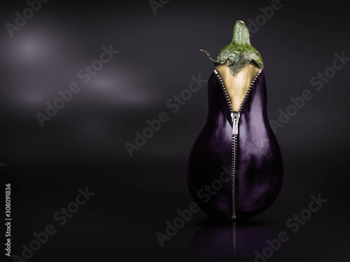 Eggplant with open zipper / fresh vegetables / vegan food / vegetarian