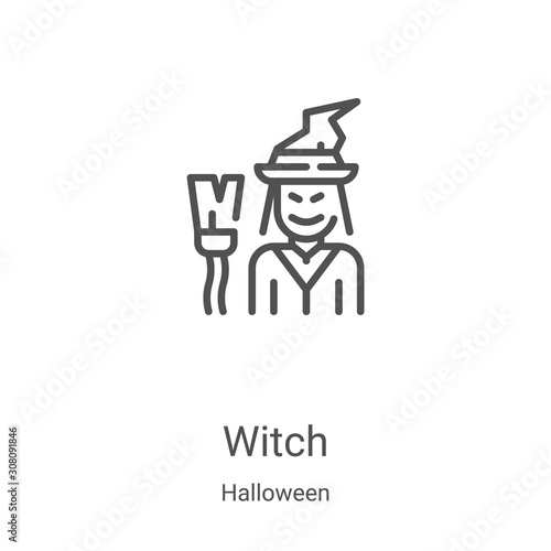 witch icon vector from halloween collection. Thin line witch outline icon vector illustration. Linear symbol for use on web and mobile apps, logo, print media