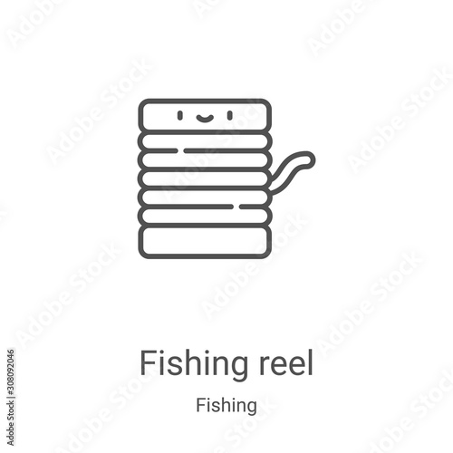 fishing reel icon vector from fishing collection. Thin line fishing reel outline icon vector illustration. Linear symbol for use on web and mobile apps, logo, print media