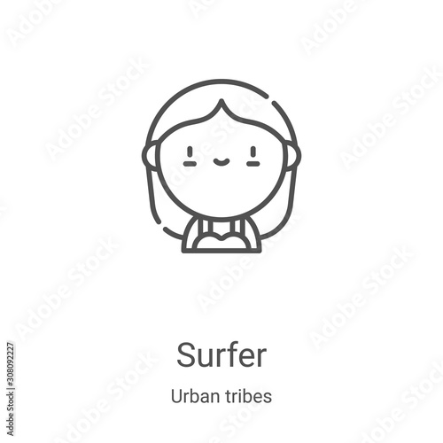 surfer icon vector from urban tribes collection. Thin line surfer outline icon vector illustration. Linear symbol for use on web and mobile apps, logo, print media