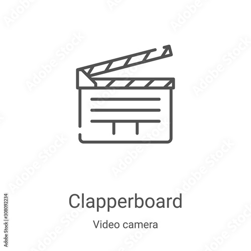 clapperboard icon vector from video camera collection. Thin line clapperboard outline icon vector illustration. Linear symbol for use on web and mobile apps, logo, print media