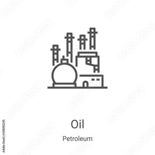 oil icon vector from petroleum collection. Thin line oil outline icon vector illustration. Linear symbol for use on web and mobile apps, logo, print media