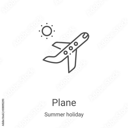 plane icon vector from summer holiday collection. Thin line plane outline icon vector illustration. Linear symbol for use on web and mobile apps, logo, print media