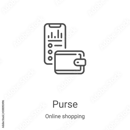 purse icon vector from online shopping collection. Thin line purse outline icon vector illustration. Linear symbol for use on web and mobile apps, logo, print media