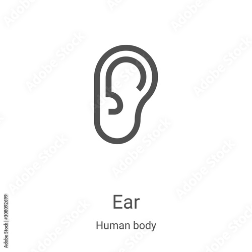 ear icon vector from human body collection. Thin line ear outline icon vector illustration. Linear symbol for use on web and mobile apps, logo, print media