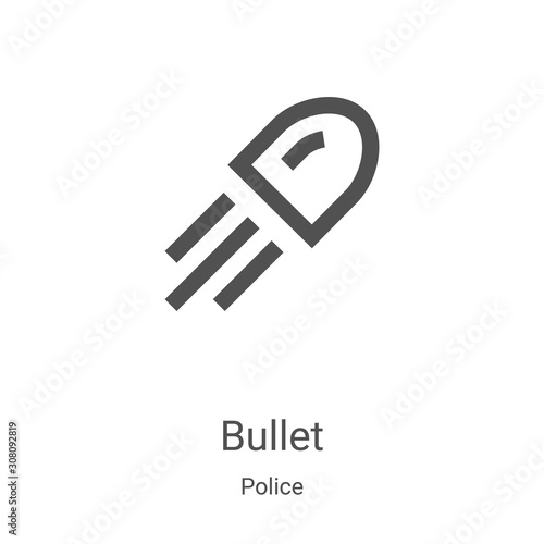 bullet icon vector from police collection. Thin line bullet outline icon vector illustration. Linear symbol for use on web and mobile apps, logo, print media